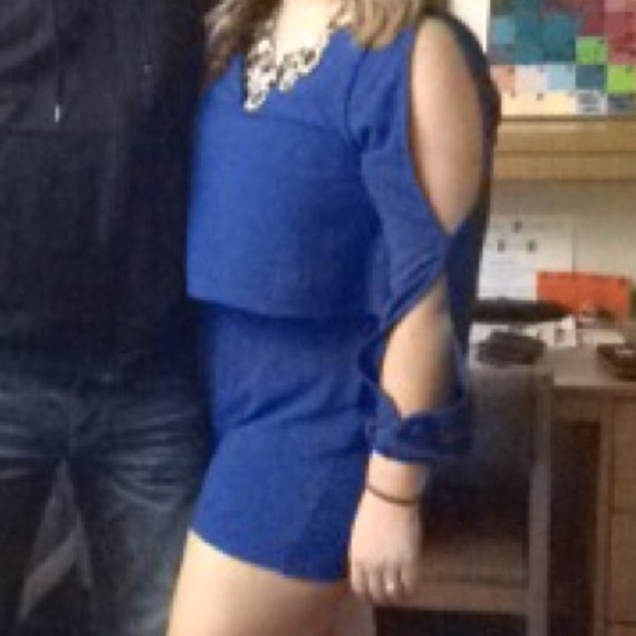 Material Girl Womens Cut-Out Sleeve with black lace Romper Jumpsuit, Blue XL - Picture 2 of 3